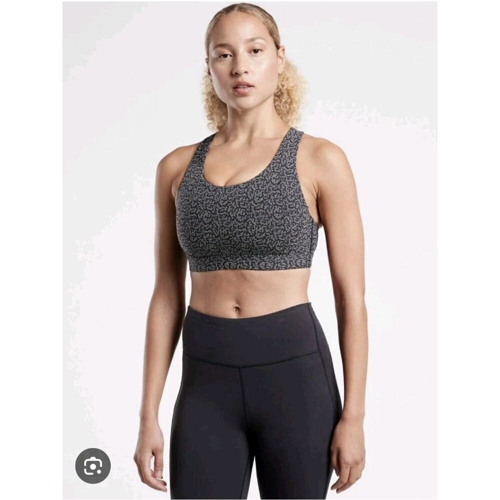 Athleta Grey Black Fitness Workout Padded Ultimate Textured Sports Bra Size XS‎